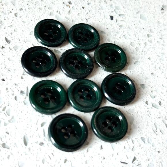 Y2K Vintage Buttons Lot Dark Green 10 Pcs Round 4 Hole DIY Art Crafting Sewing - Picture 4 of 6